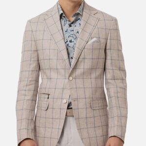 Tallia Linen Sport Coat 48 Long Slim-Fit Windowpane Blazer Coastal Preppy